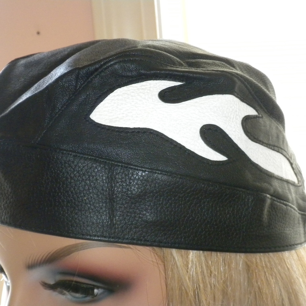 Motorcycle Leather Mens or Women's Skull Cap Hat